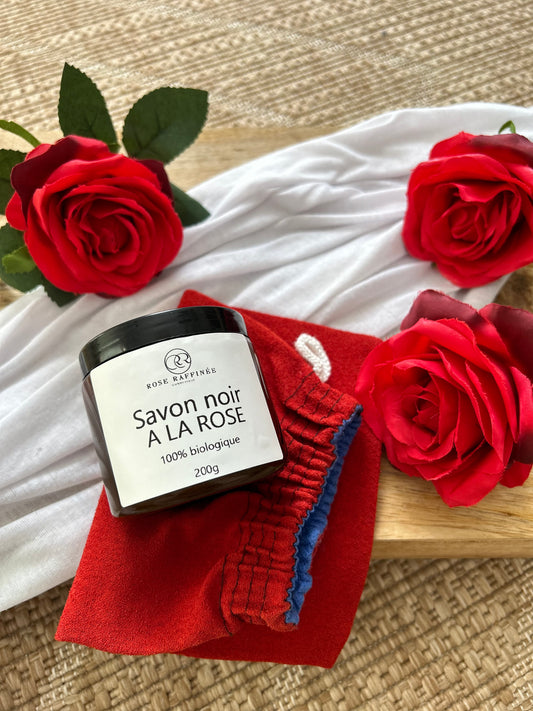 Savon noir à la rose + gant exfoliant